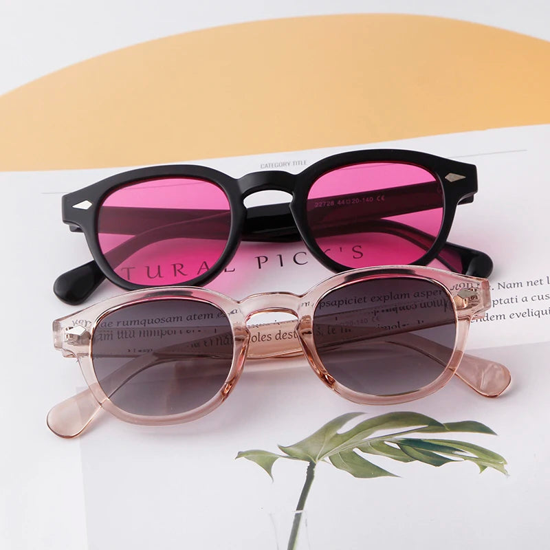 Vintage Tortoise Shell Round Sunglasses Women Men 2024 Brand Design Retro Rivet Yellow Blue Lens Square Sun Glasses Female UV400