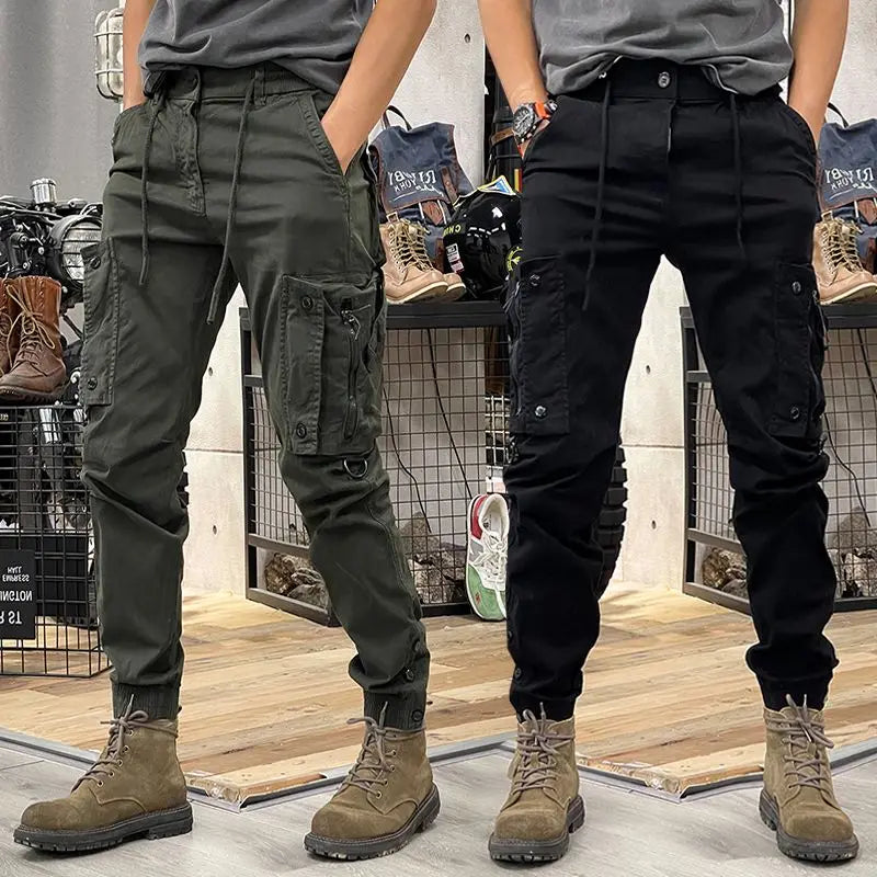 Military Tactical Cargo Pants Mens Army Casual Trousers Zipper Multi-Pocket Cotton Joggers Fashion Khaki Black Plus Size Elastic