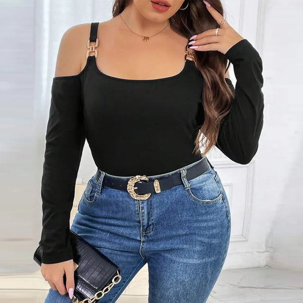 Plus Size Women Blouses New Temperament Sexy Strapless Long Sleeve T-shirt Fashion Casual Large Size Solid Color Elegant Tops