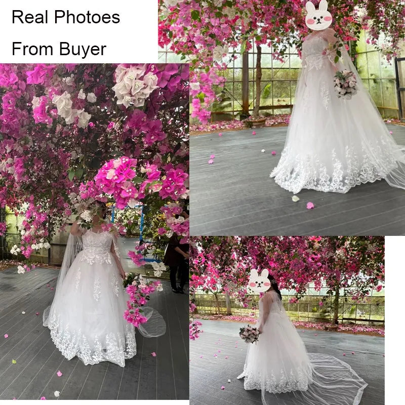 2023 Chinese Wedding Dress With Long Cap Lace Wedding Gown With Long Train Embroidery Princess Plus Szie Bridal Dress