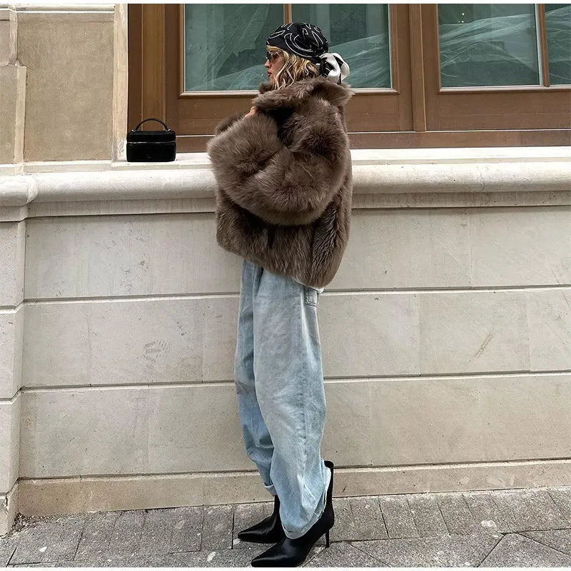Luxury Winter Loose Women's Thick Fluffy Faux Fur Coats Fashion Solid Cropped Oversized Warm Jacket 2024 New Lady Chic Outerwear