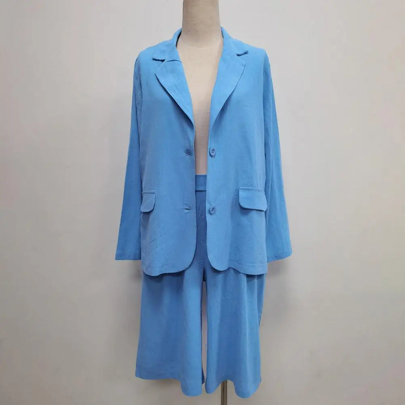 1 Set Blazer Short Sets Half Shorts Solid Color Single Breasted Women's Suit Summer Loose-fitting Buttons Outfit for Office