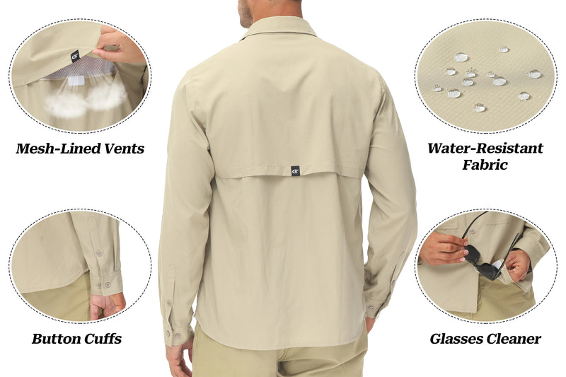 Men's Fishing Shirts Casual Cargo Hiking Shirt Long Sleeve UPF 50+ Button Down Tactical Shirts Men's Blouse for Working Hiking