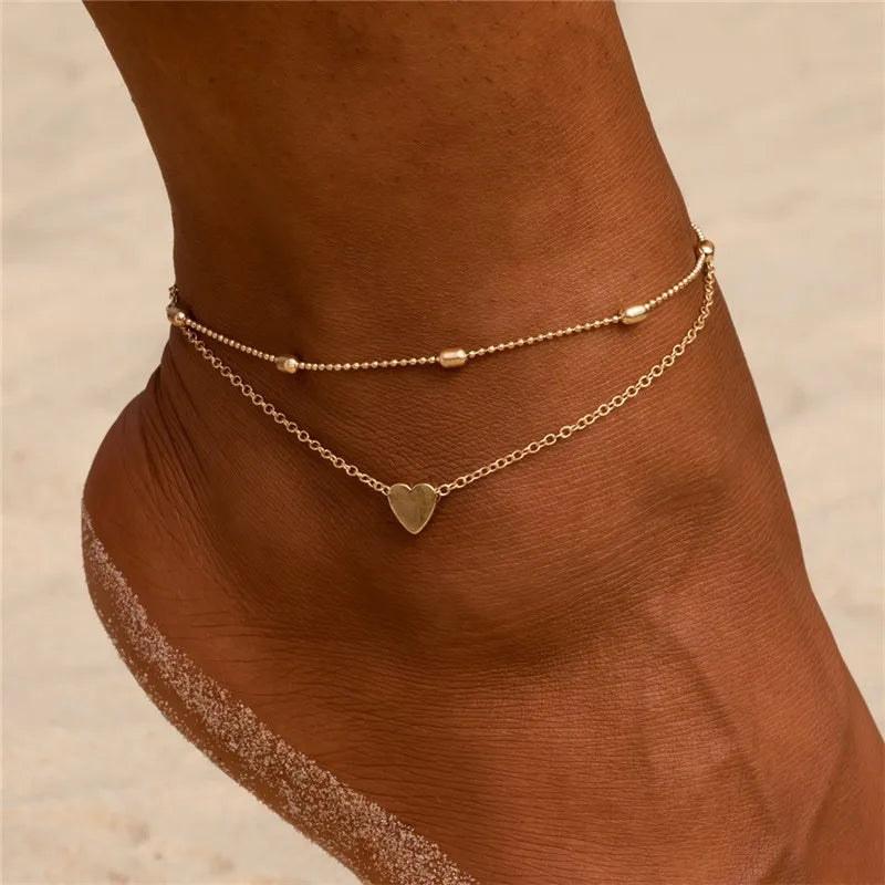 Modyle New Fashion Simple Heart Female Anklets Foot Jewelry Leg New Anklets On Foot Ankle Bracelets For Women Leg Chain Gifts