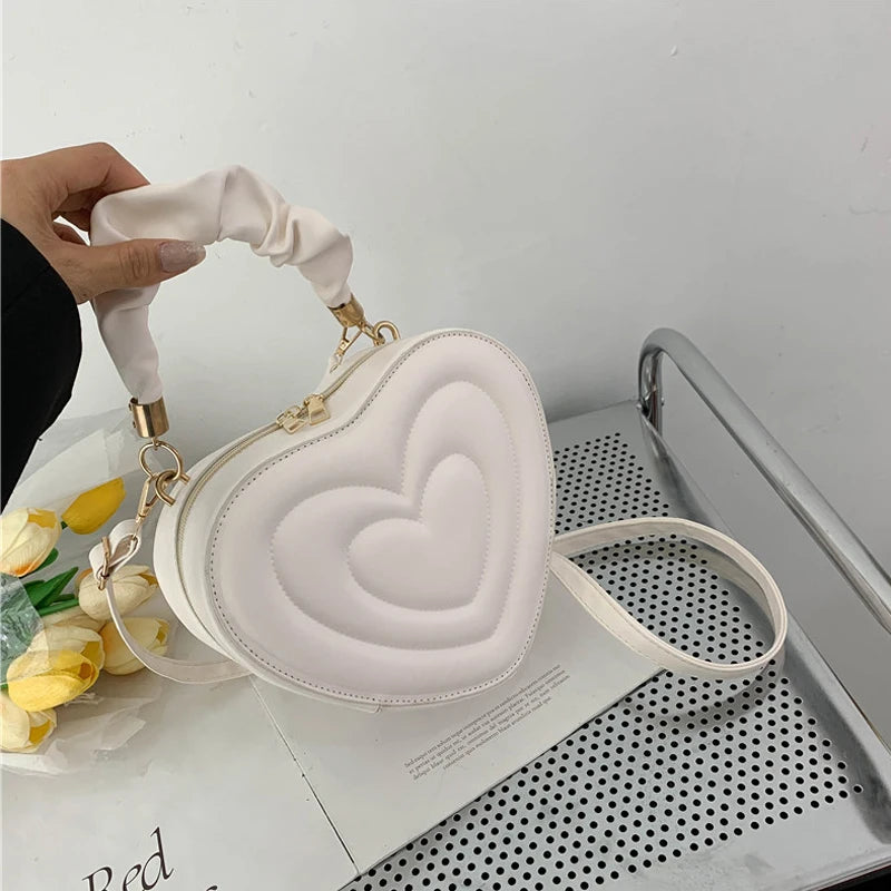 Fashion Love Heart Shape Shoulder Bag Small Handbags Designer Crossbody Bags For Women Solid Pu Leather Top Handle Bag