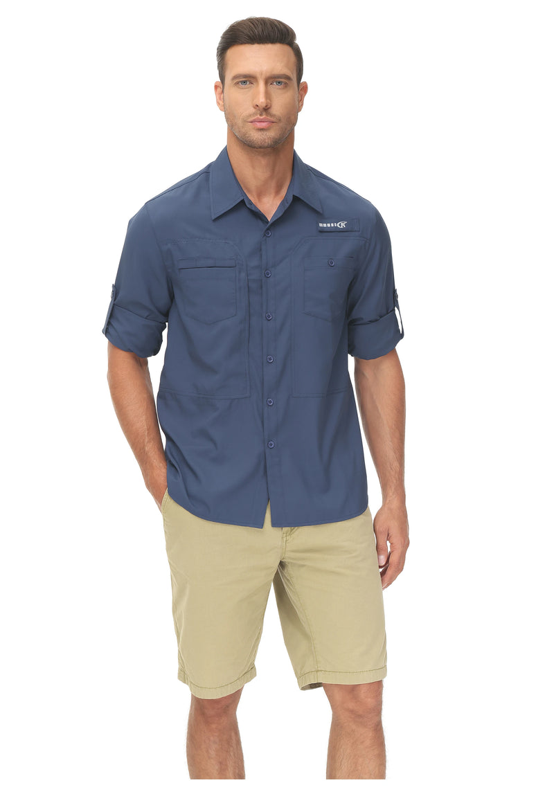 Men's Fishing Shirts Casual Cargo Hiking Shirt Long Sleeve UPF 50+ Button Down Tactical Shirts Men's Blouse for Working Hiking