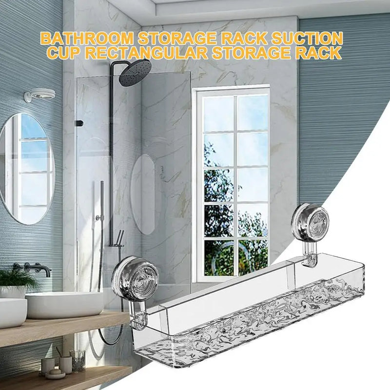 Suction Cup Storage Rack Rectangle Organizer Shelf No Drilling Bathroom Shower Organizer Holder For Countertop Kitchen Bathroom