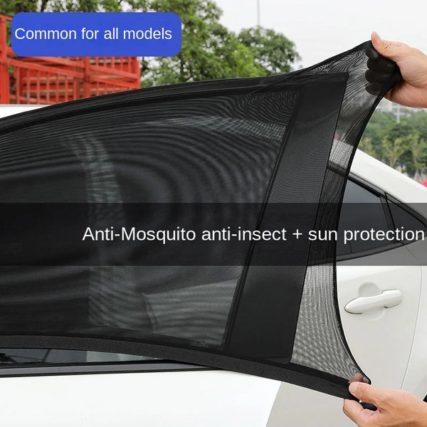 2pcs Car Rear Side Window Sunshade UV Protect Shield Mesh Prevent Mosquito Sunshine Privacy Protection Foldable Curtain