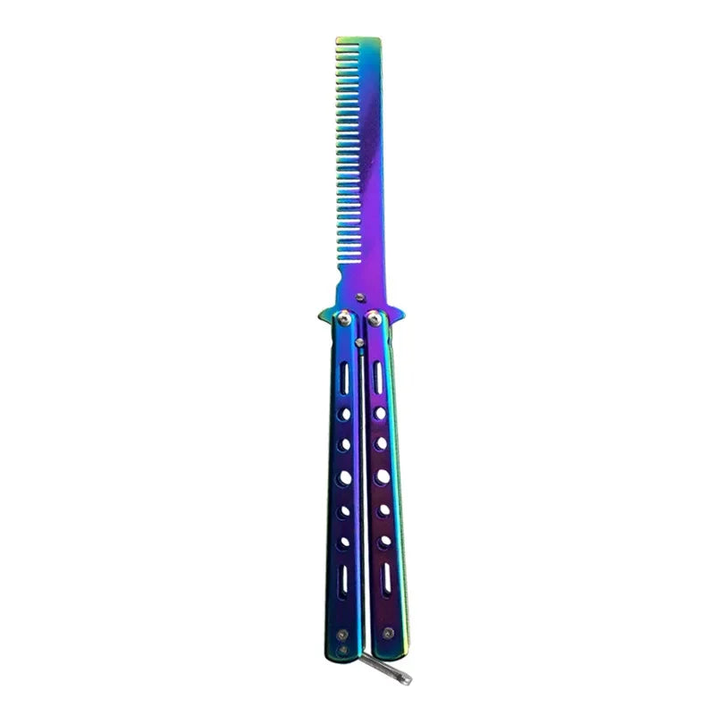 1pcs Stainless Steel Foldable Automatic Combs Knife Brushes Hair Trimmer Comb Brush Accessories butterfly Mens Pocket Knife Comb