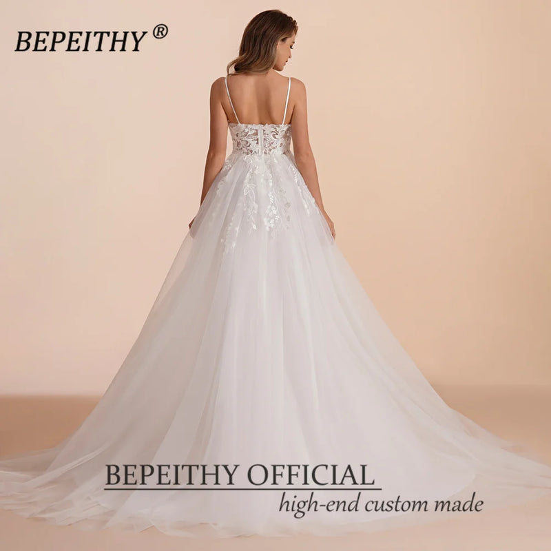 BEPEITHY Boho Ivory A Line Lace Wedding Dresses For Bride Women 2023 Sleeveless Floor Length Sexy Garden White Bridal Gown New