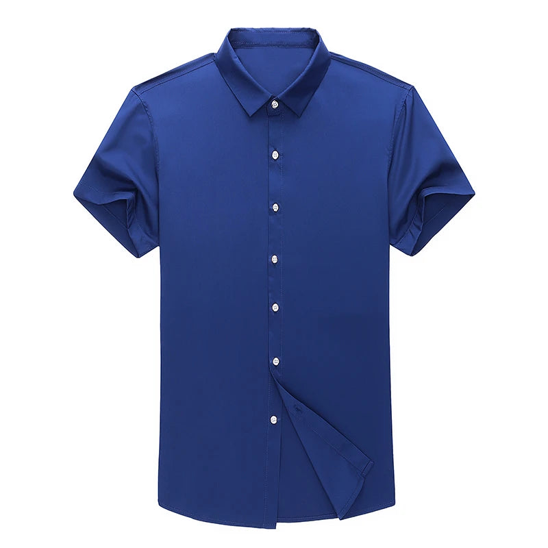 Men's Business Casual Solid Color Short Sleeved Shirt Non Ironing Comfortable Top