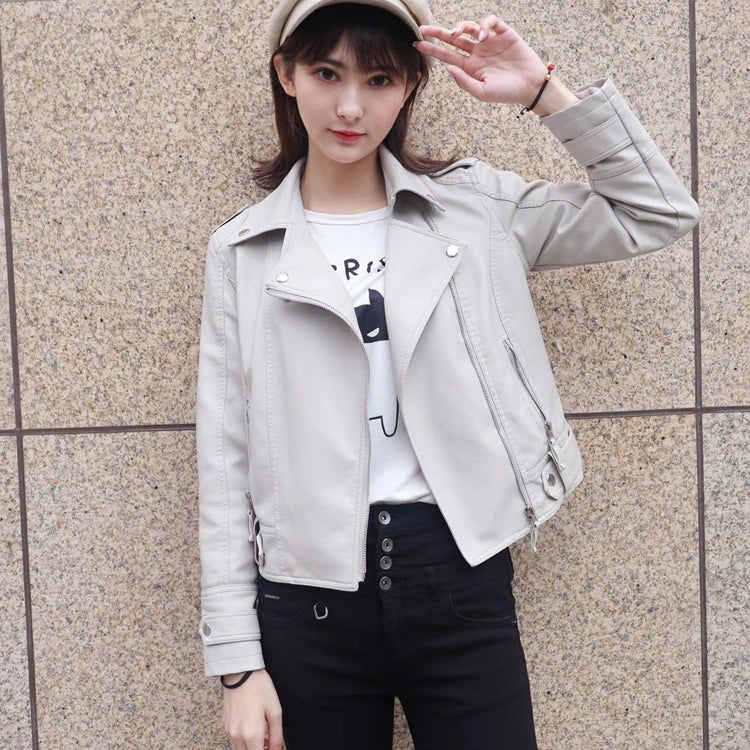 New Pink/beige/black Women's Clothing short motorcycle PU Leather Jacket Korean version of the spring and autumn jacket coats