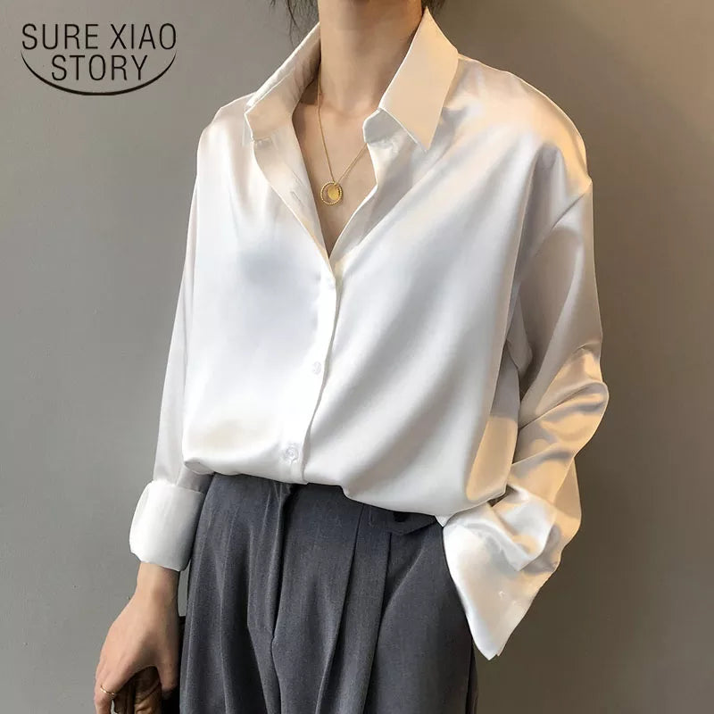 Autumn Fashion Button Up Shirt Spring Vintage Blouse Women White Lady Long Sleeves Female Loose Streetwear Shirts Design Tops