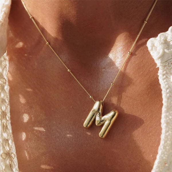 Smooth Chunky Bubble letter Initial Pendant Necklace Women Personality Jewelry Gold Color Balloon 26 Letter Necklaces