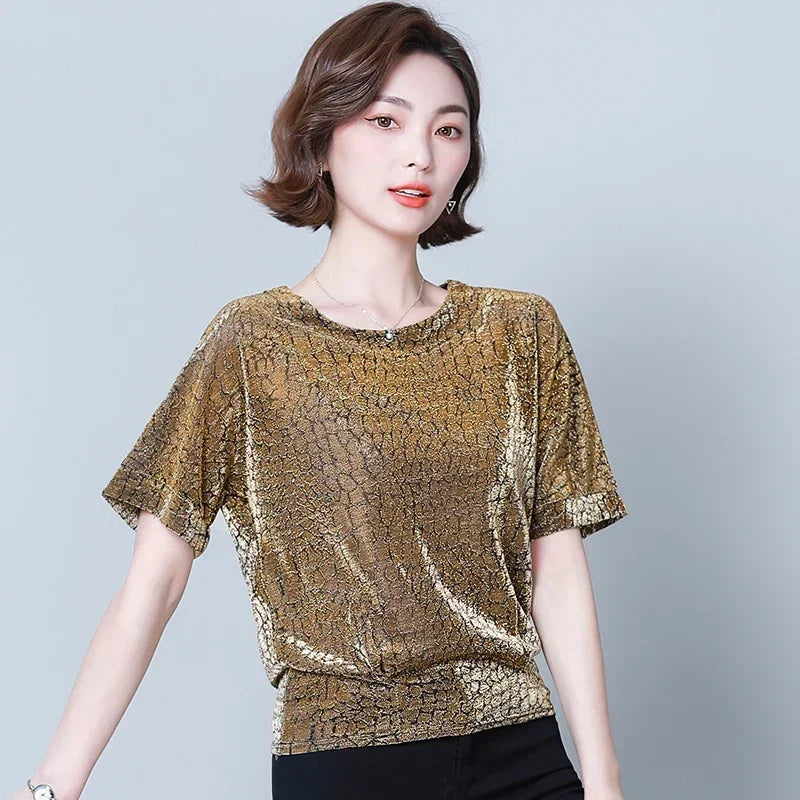 Tunic Women Blouses Red Black Shine Women Blouses Pleasure 4XL Fashion New Elegant Shiny Sequin Blouse Glitter Shirt Tops 14081