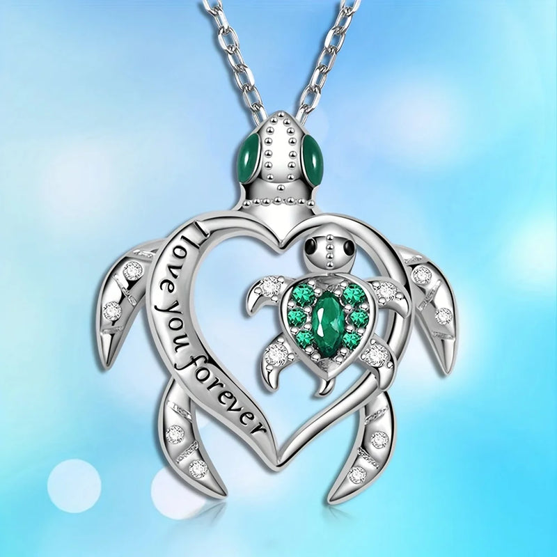 Fashionable Exquisite Sea Turtle Love Pendant Necklace Hollow Out Design Women's Necklace Mother's Day Perfect Gift for Mom Kids
