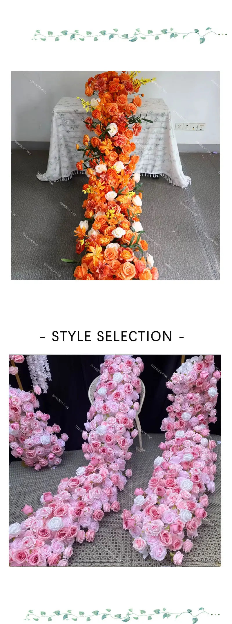 2M Luxurious Pink Rose Runner Flower Row Wedding Backdrop Decor Floral Arrangement Sofa Table Party table Window Display Props
