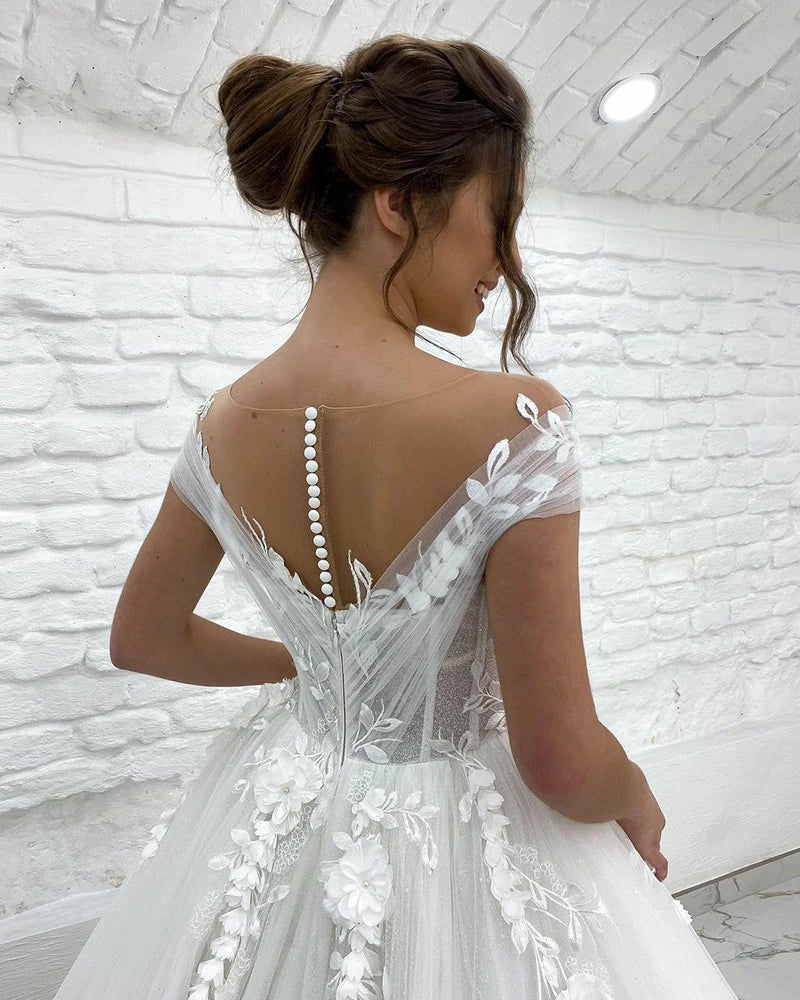 Princess Wedding Dresses Off Shoulder 3D Lace Applique Ladies Sleeveless Boho Bridal Gowns Vestido De Novia Custom 2024 Mariée