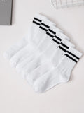 6 Pairs Middle Tube Socks For Men And Women Solid Colour In White and Black Fashion Sweat Absorption Breathable and Casual
