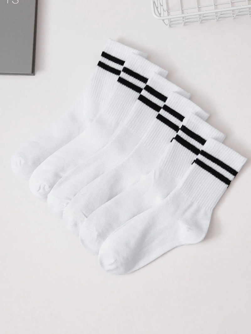 6 Pairs Middle Tube Socks For Men And Women Solid Colour In White and Black Fashion Sweat Absorption Breathable and Casual
