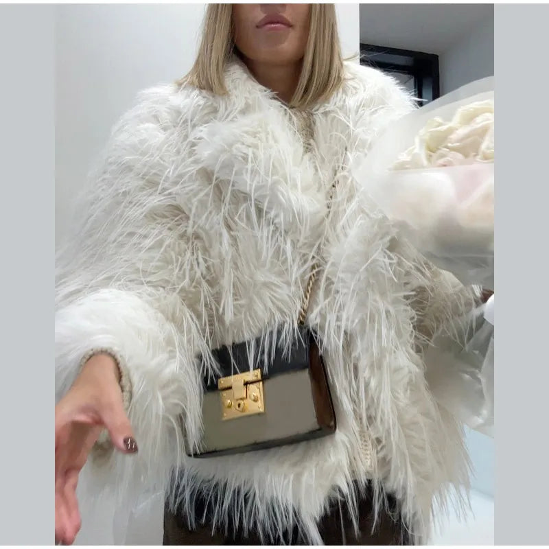 Luxury Winter Loose Women's Thick Fluffy Faux Fur Coats Fashion Solid Cropped Oversized Warm Jacket 2024 New Lady Chic Outerwear