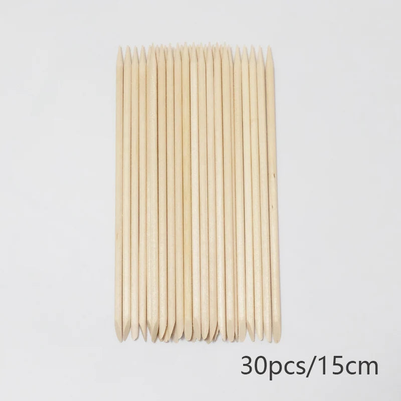 Lurayee Nail Cuticle Pusher Orange Wood Sticks Nail Manicures Remover Wooden Design Nail Gel Polish Drawing Stick for Nail Art