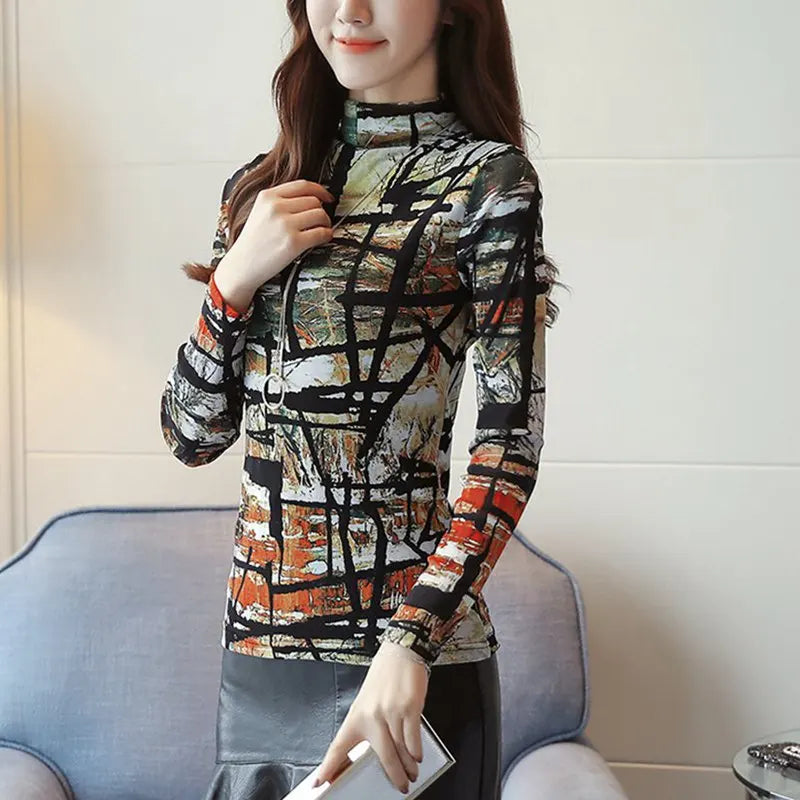 SEXMKL Women Print Shirts 2023 Blusa Feminina Korean Fashion Winter Long Sleeve Blouse Office Ladies Winter Basic Tops Oversized