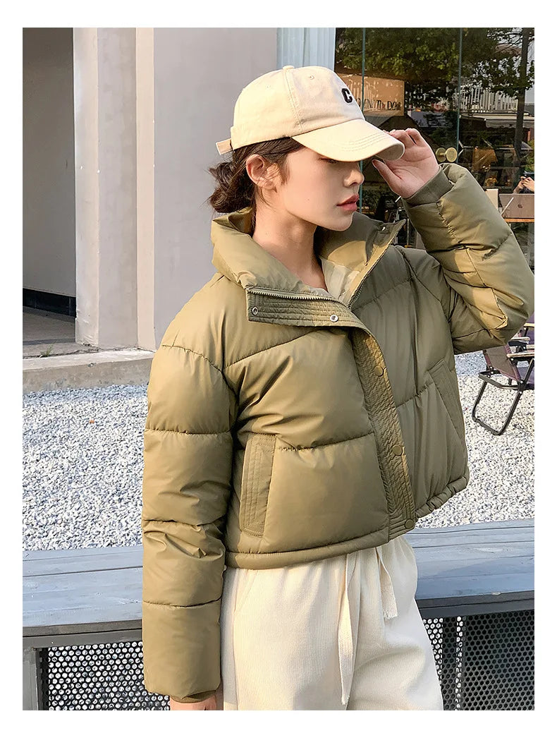 Fashionable Student Warm Lightweight 2024 Winter New Stand Up Collar Short Down Cotton Jacket Women's Trend Parkas