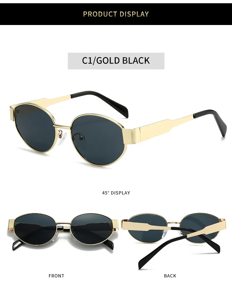 Trendy Oval Sunglasses for Women 2024 Luxury Brand Designer Metal Frame Sun Glasses Ladies Classic Vintage Round Shades Unisex