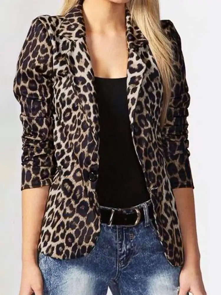 ZANZEA Oversized Button Up Outwears Women OL Blazer Fashion Ladies Office Suits 2023 Spring Summer Female Leopard Lapel Coats