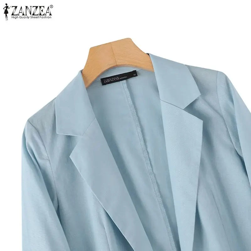 ZANZEA Fashion OL Work Blazer Long Sleeve Lapel Neck Shirt Woman Elegant Solid Color Outwear Female Vintage Button Jackets 2023