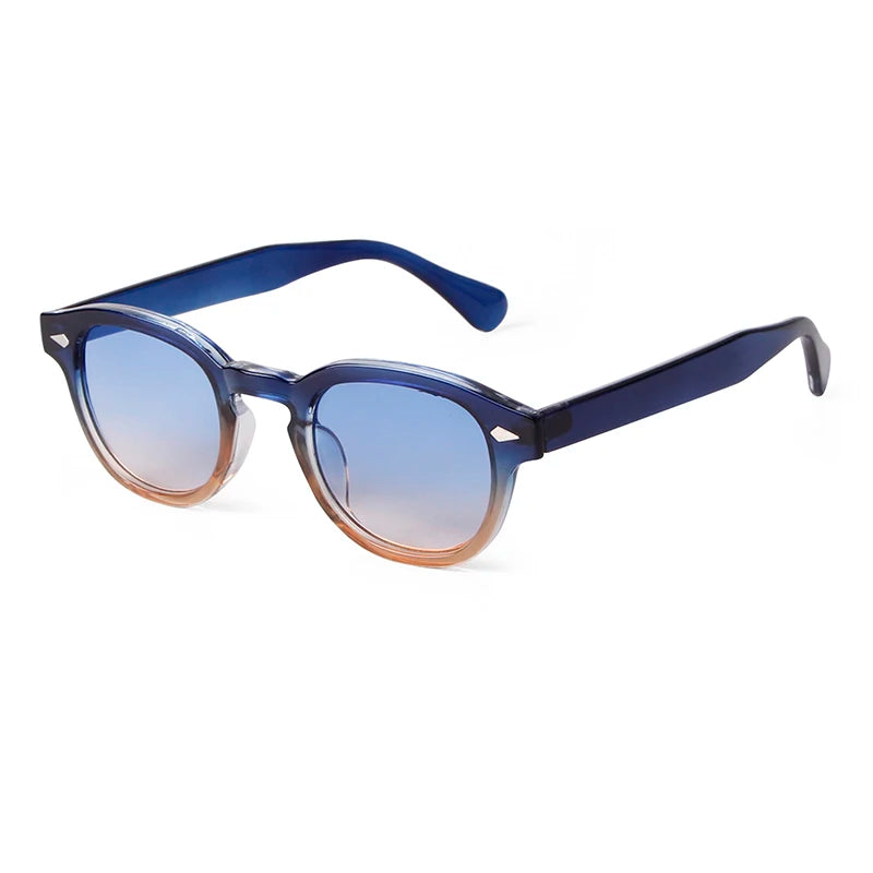Vintage Tortoise Shell Round Sunglasses Women Men 2024 Brand Design Retro Rivet Yellow Blue Lens Square Sun Glasses Female UV400