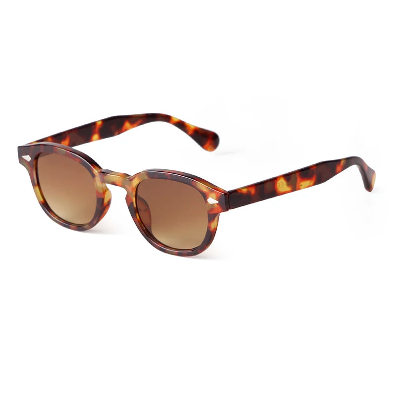 Vintage Tortoise Shell Round Sunglasses Women Men 2024 Brand Design Retro Rivet Yellow Blue Lens Square Sun Glasses Female UV400