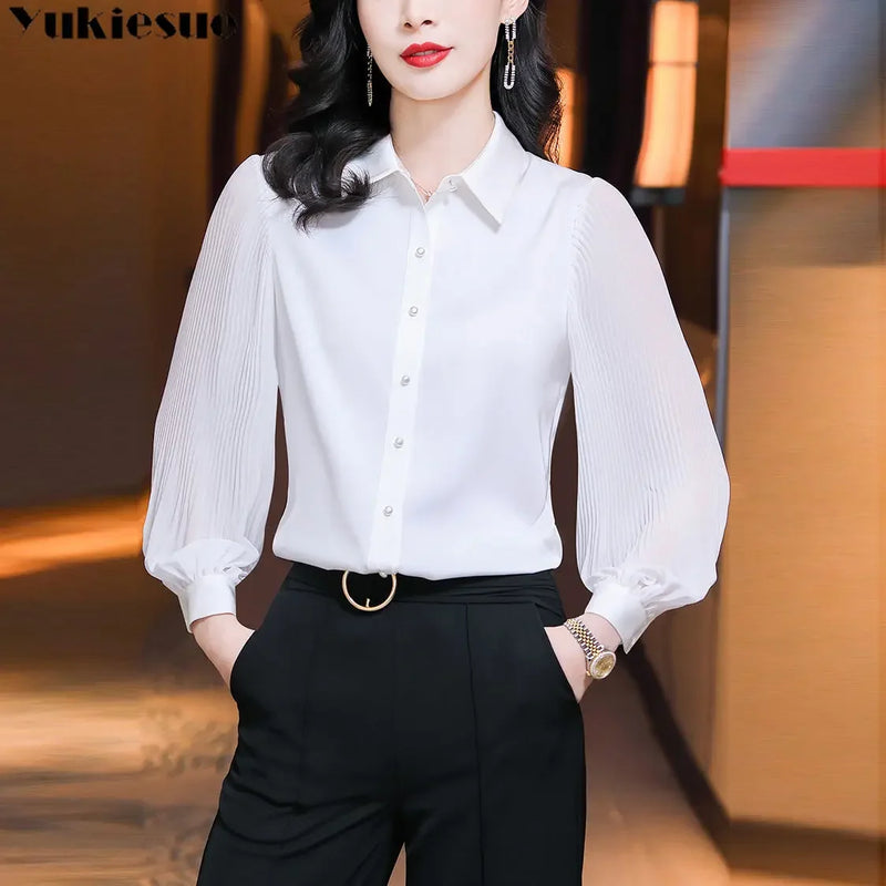 BLUSAS 2022 Spring New Office Lady Long Sleeve Pullovers Lace Ruffles Chiffon Shirts Women's Clothing Vintage Elegant Blouse 4XL