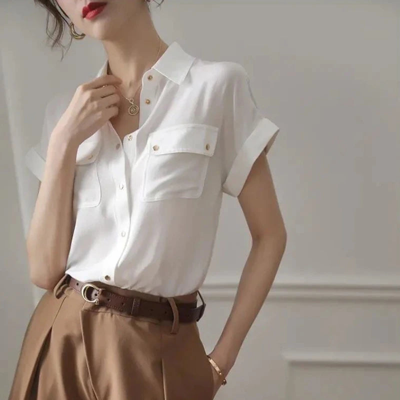 Shirts Women Solid Elegant Office Ladies Chic Ins Summer Single Breasted All-match Hot Sale S-3XL Trendy Young New Style Leisure