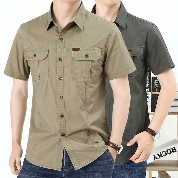 Summer Quick Dry Short Sleeve Mens Army Fan Tactical Shirts Male Solid Thin Lapel Cargo Shirt Tops Outdoor Hiking Military Shirt