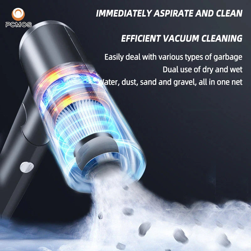 PCMOS 1PC Wireless Vacuum Cleaner Dual Use for Home and Car 120W High Power Powerful Vacuum Cleaner Black