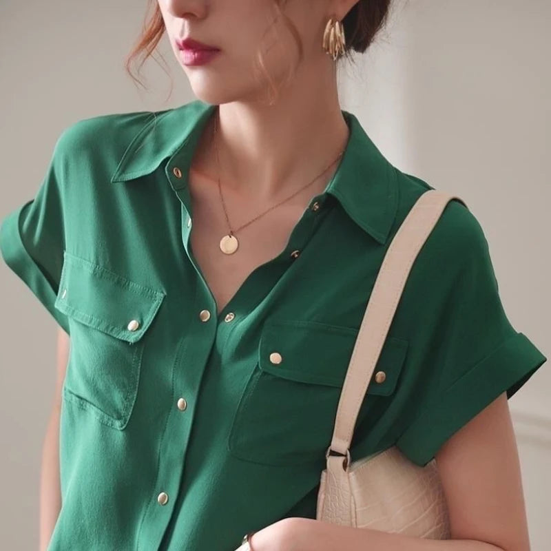 Shirts Women Solid Elegant Office Ladies Chic Ins Summer Single Breasted All-match Hot Sale S-3XL Trendy Young New Style Leisure