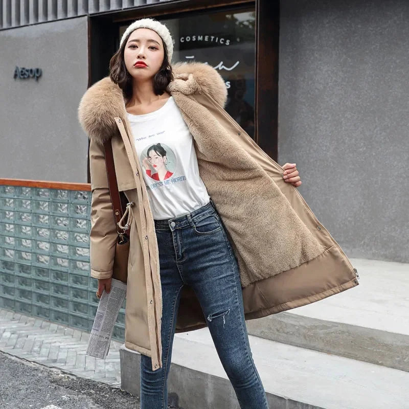 Winter Jacket 2023 New Women Parka Clothes Long Coat Wool Liner Hooded Jacket Fur Collar Thick Warm Snow Wear Padded Parka 6XL