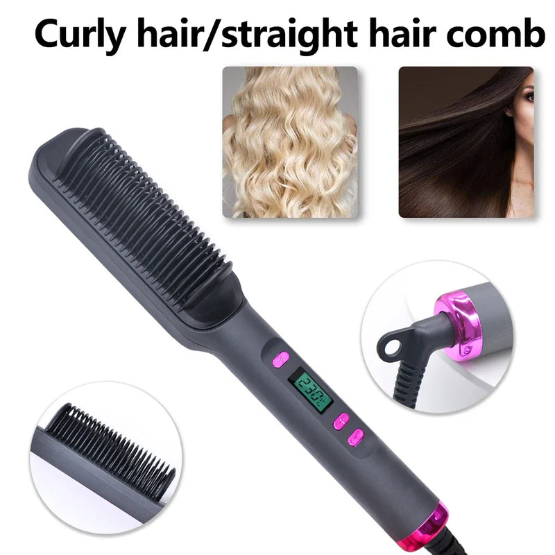 Electric Multifunctional Straight Hair Straightener Comb Hot Comb Negative Ion Anti-Scalding Styling Tool Straightening Brush