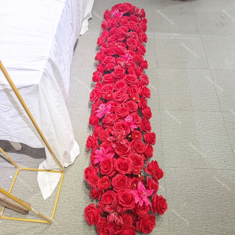 2M Luxurious Pink Rose Runner Flower Row Wedding Backdrop Decor Floral Arrangement Sofa Table Party table Window Display Props