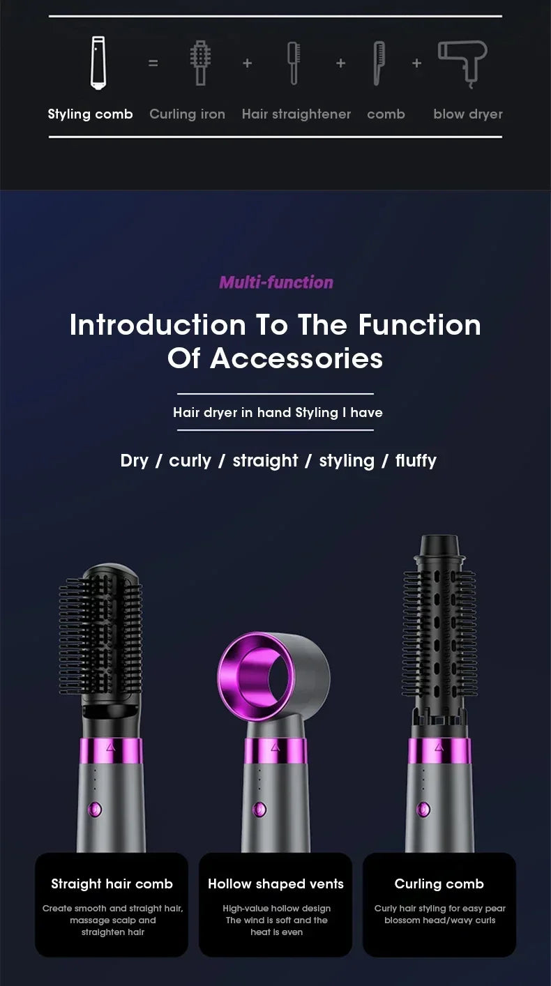 5 In 1 Hair Dryer Negative Constant Anion Hair Dryer Brushless Motor For FastDrying Multifunctional Hair Straightener StylerComb