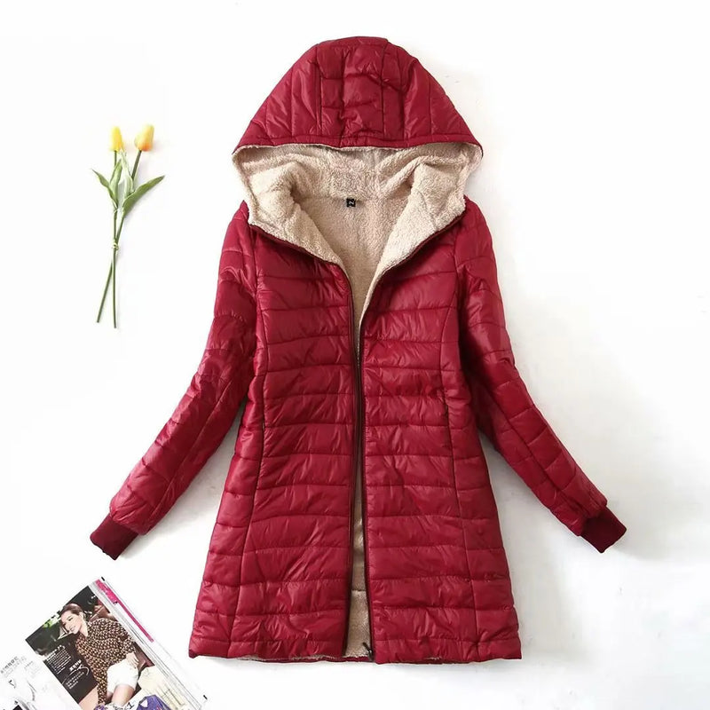 Women's Jacket Winter New Mid Length Korean Edition Hooded Fit Plus Fleece Cotton Coat Warm Lamb Fleece Parkas Winter Jackets