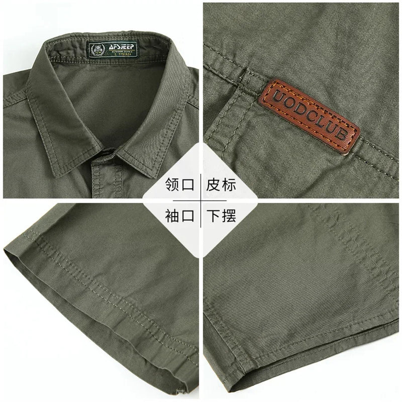 Summer Quick Dry Short Sleeve Mens Army Fan Tactical Shirts Male Solid Thin Lapel Cargo Shirt Tops Outdoor Hiking Military Shirt
