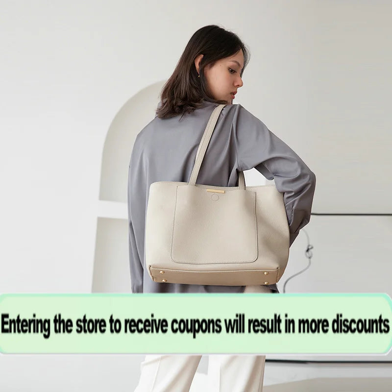 VENOF Women's Large Capacity Shoulder Bag High-end Ladies Genuine Leather Commuter Shopper Bags High Quality Luxury Handbag Big