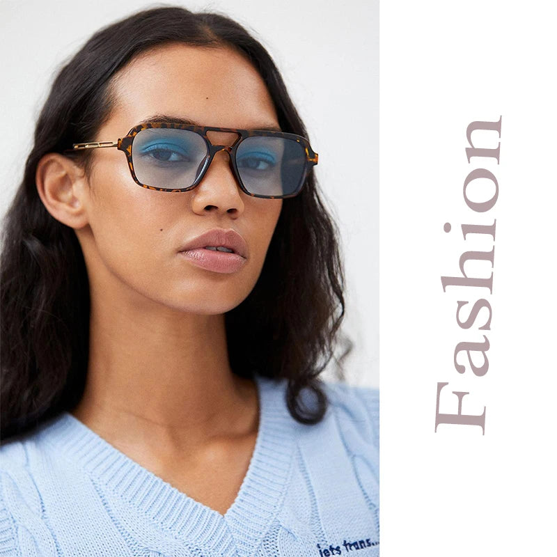 Retro Double Bridges Women Pilot Sunglasses Fashion Pink Gradient Eyewear Trending Hollow Leopard Blue Sun Glasses Men Shades