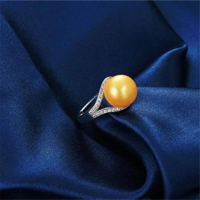 2020 New Trendy Pearl Jewelry Luxury Rings 100% Genuine Real Natural Freshwater Pearl Adjustable Ring For Mother Gift,8mm pearl