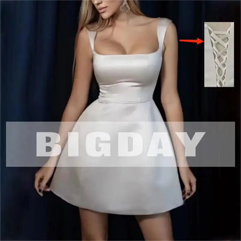 Elegant Short Wedding Dresses Women 2024 White Lace -up Square Collar Spaghetti Straps Bridal Gown Above Knee Vestidos De Noiva