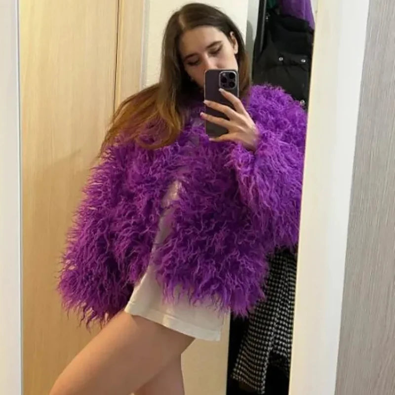 Colorful Warm Faux Women Fur Coat Loose Black White Pink Plush Coat Female Jacket Fur Autumn Winter Shaggy Outerwear