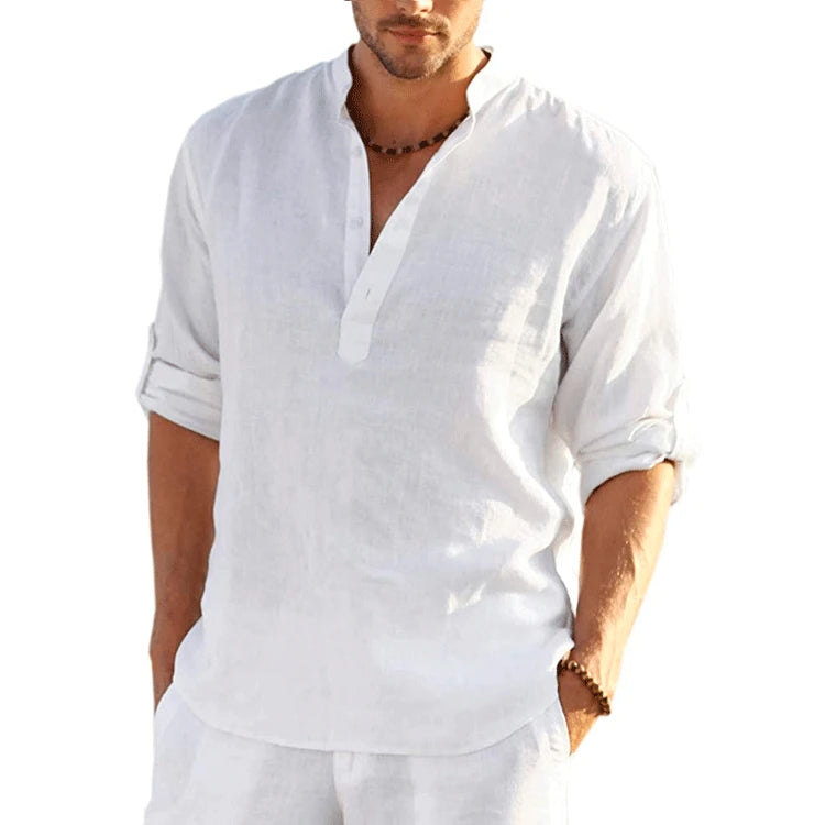 New Cotton Linen Shirts for Men Casual Shirts Lightweight Long Sleeve Henley Beach Shirts Hawaiian T Shirts for Men